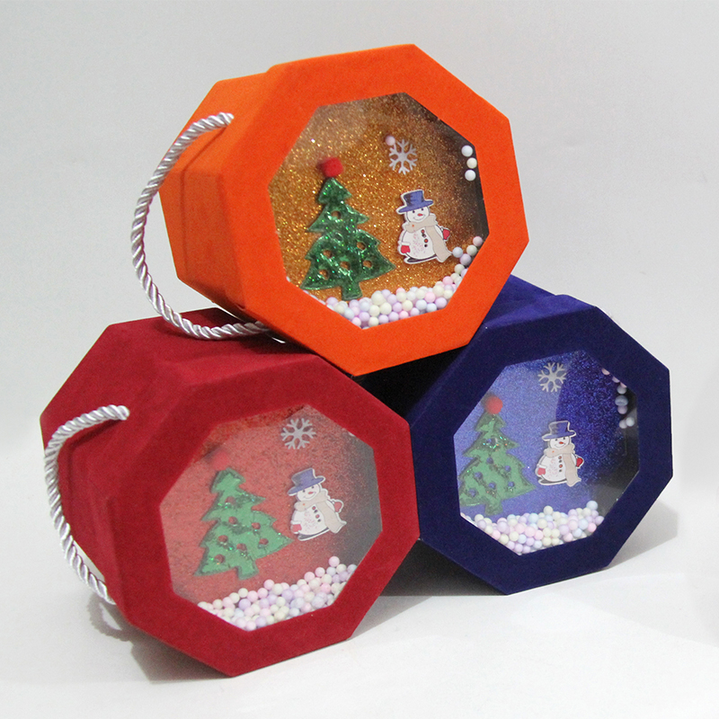 Caja de regalo de dulces para bodas navideñas en 3D octogonal 4007 con cuerda colgante