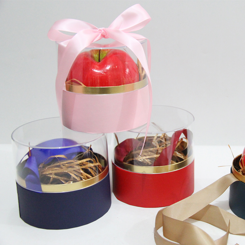 80122 Caja de regalo cilíndrica con tapa transparente y fondo de terciopelo para fiesta de Nochebuena