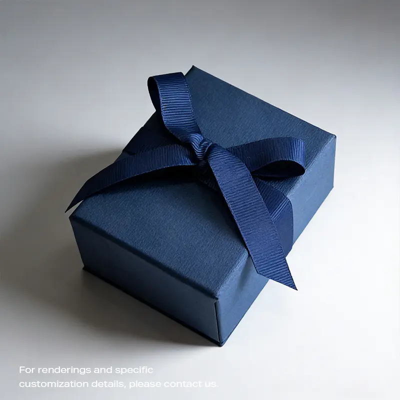 SHJGB-04 Tapa superior e inferior azul marino con forro de gamuza de cuero sintético, caja de regalo de joyería